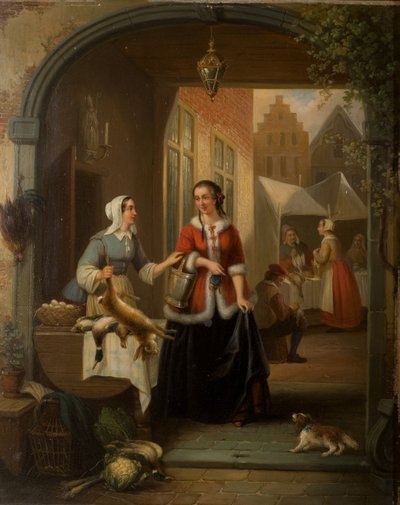 Dutch Market Scene by Henri Joseph Gommarus Carpentero